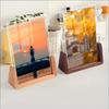 Modern U Shaped Acrylic Photo Frame Walnut/Beech Base Transparent Desktop Decor for Home Office Photo Display Gift