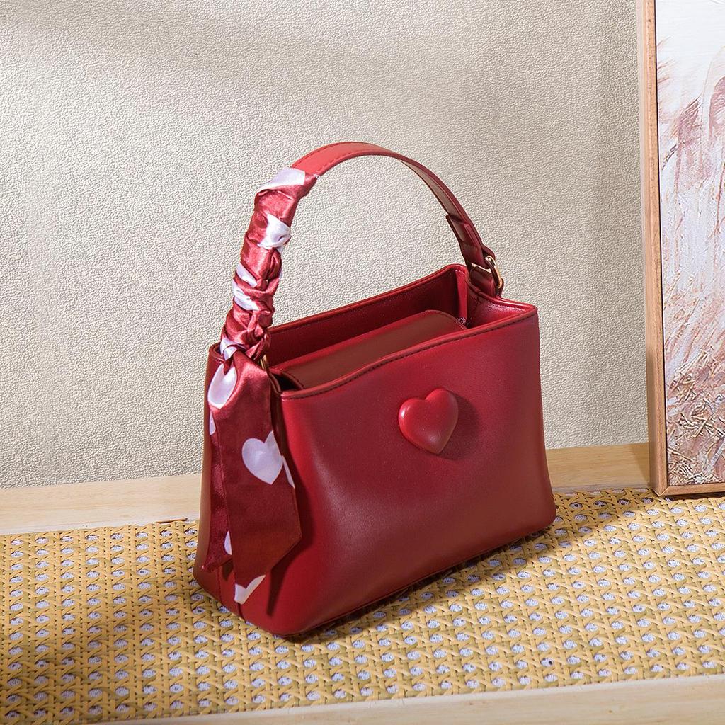 2025 Retro Rote Braut-Eimertasche mit großem Fassungsvermögen