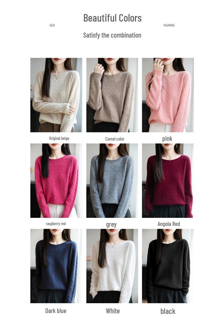 Women's Cable Knit Round Neck Pullover Sweater - Long Sleeve Knitwear for Autumn and Winter