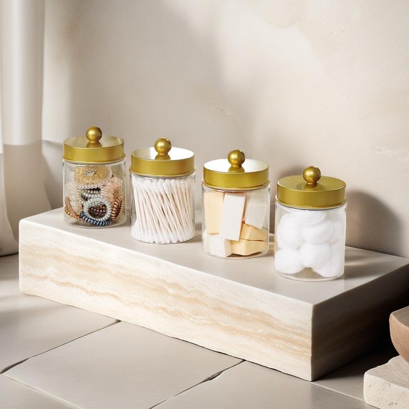 4 Piece/1 Piece Apothecary Jar Bathroom Vanity Organizer - Organizer Set Countertop Jar with Lid, Cotton Swabs, Makeup Sponge
