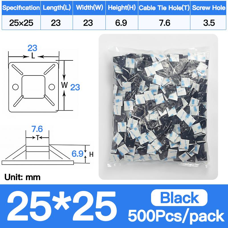 250/500/1000pcs Zip Tie Mounts Durable Clip Clamp Wall Holder Base Adhesive Backed Cable Ties Mount Holder Cable Wire