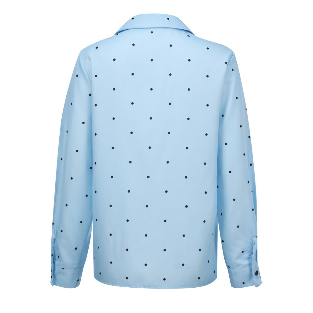 Chemise décontractée à pois pour femmes, simple boutonnage, coutures à revers, manches longues, ample en mousseline de soie