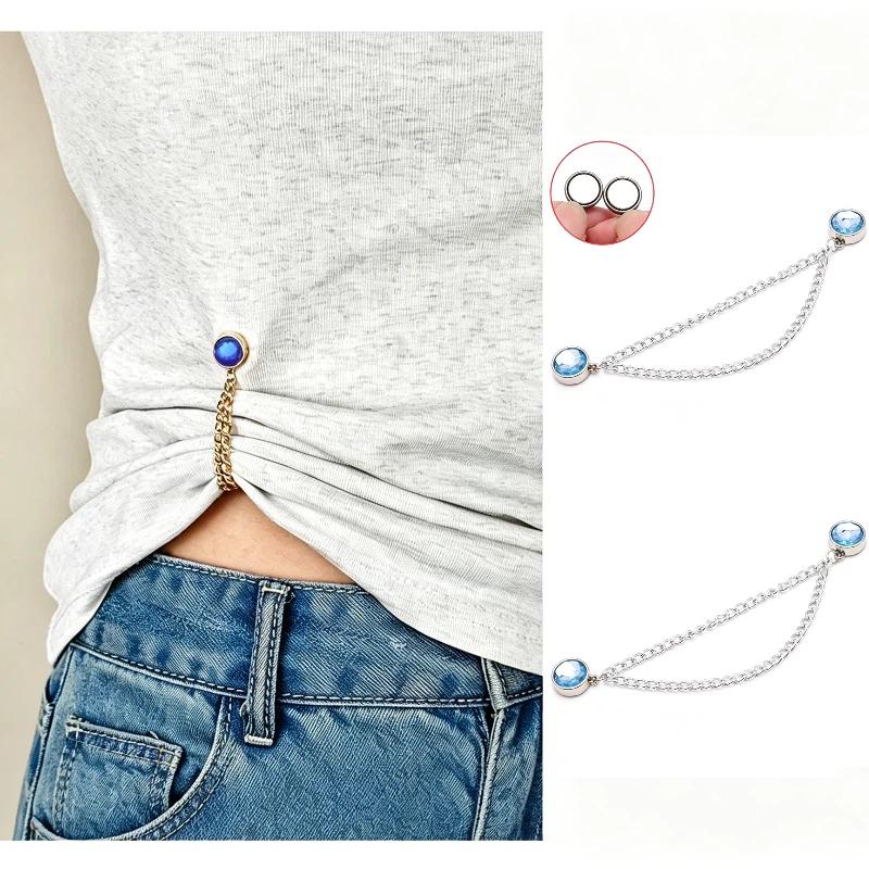2 stk. Strass Magnetiske Taljebælteclips Med Justerbar Kæde Til At Stramme Oversized Toppe