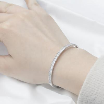 Pulseras de Plata de Ley 925 Auténtica 925 Pulseras con Circonita Cúbica Transparente para Mujer Pulseras Europeas de Dubái