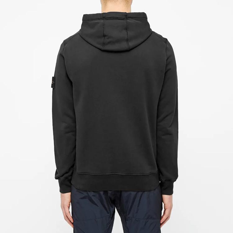 Stone Island Classic Logo Compass Badge Drawstring Hooded Sweatshirt Men sweatshirt Black 721564151-V0029