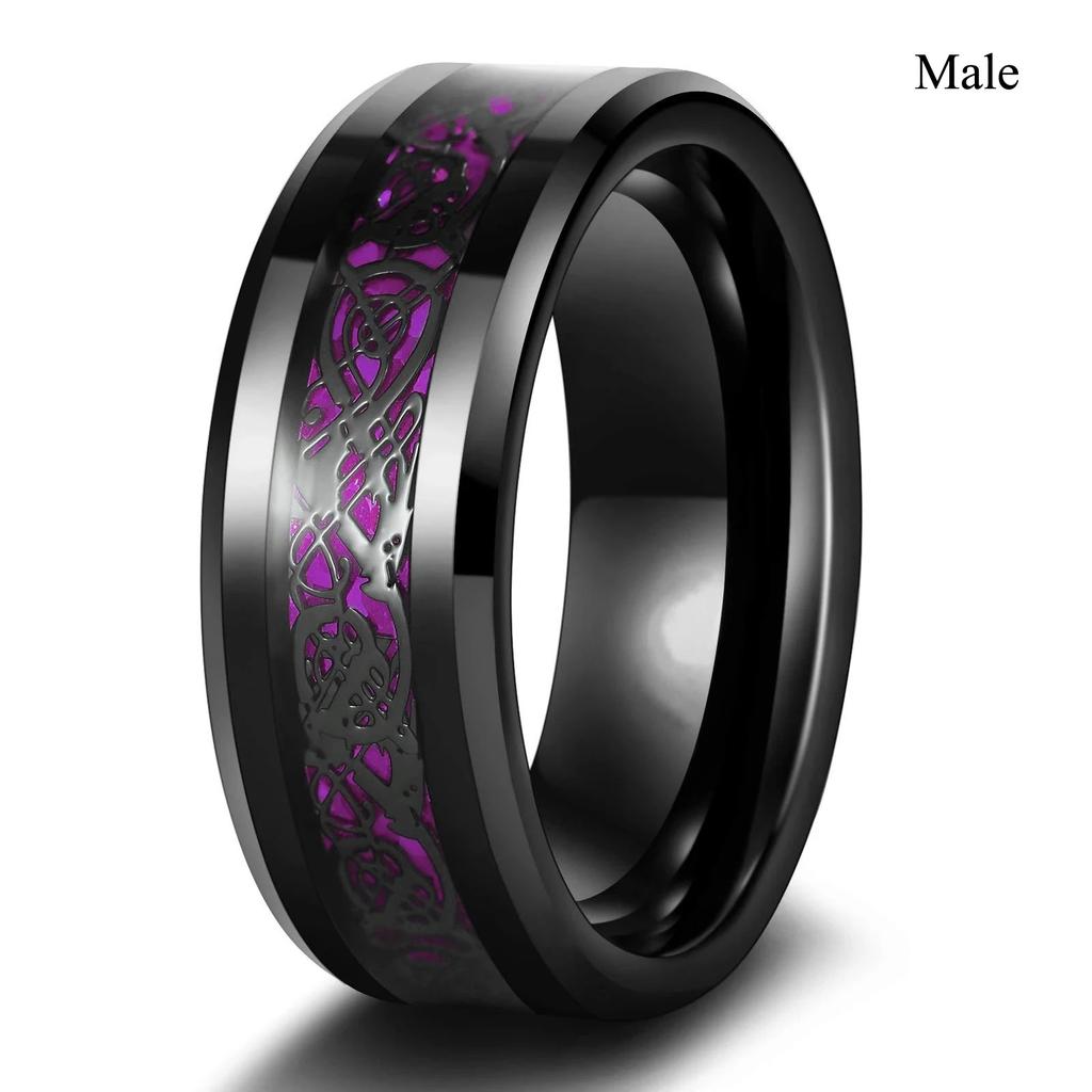 Charm Couple Rings Romantic Women Red Rhinestones Rings Set Trendy Men Stainless Steel Celtic Dragon Rings Wedding Band Jewelry