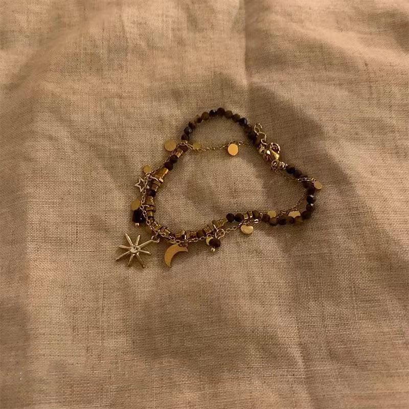 Vintage Natural Stone Double Layered Beads Bracelets For Women  Metal Mang Star Pendant Bracelets Charm Jewelry Gifts