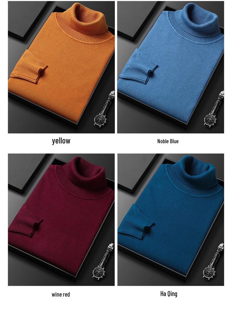 Men's Winter High Neck Knitted Sweater - Thick Warm Pullover for Middle-Aged and Young Adults