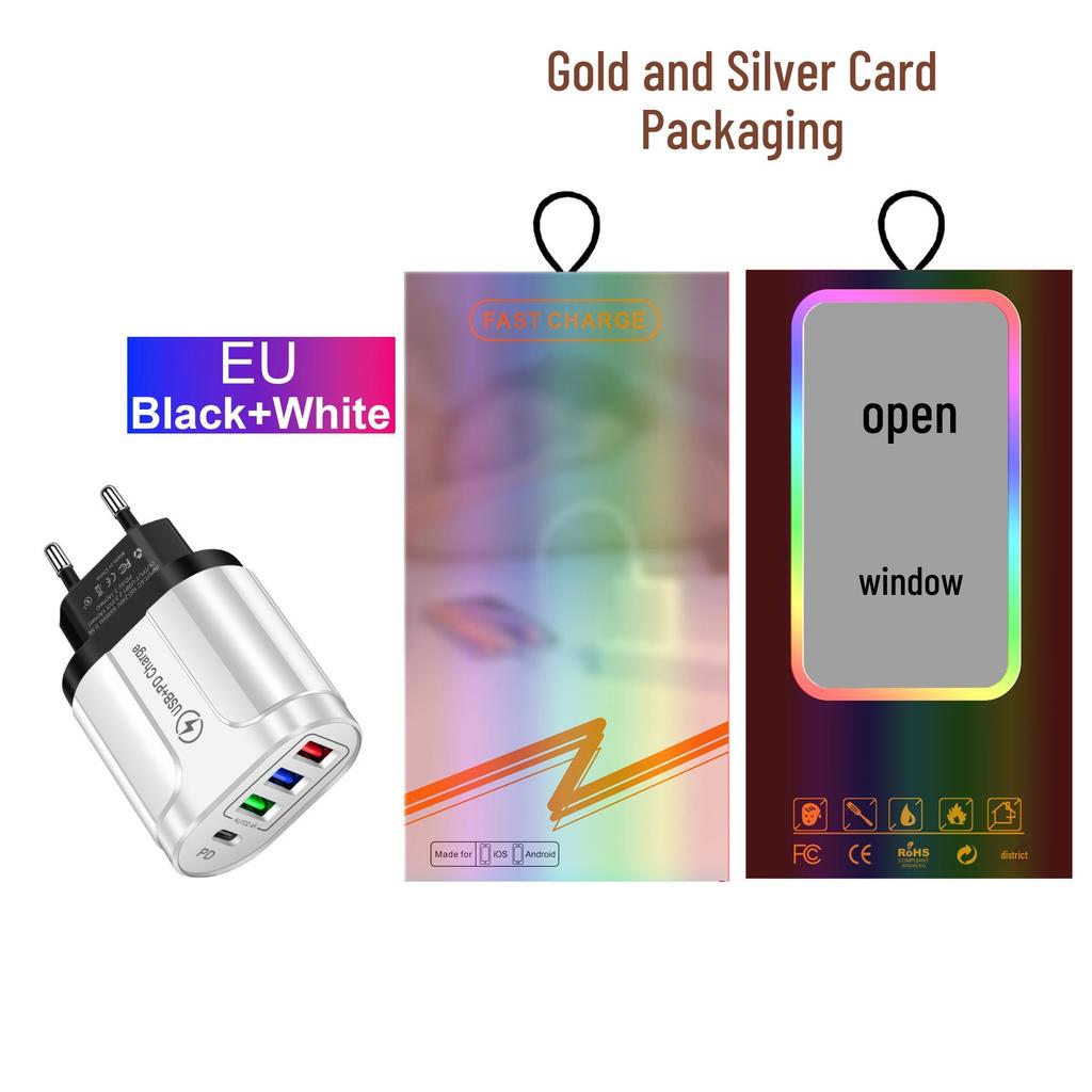 3-Port USB + Type-C Home & Travel Charger, EU/UK Standard, 5V/2.4A, New Model