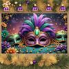 Feather Mask Background Festive Purple Green Gold Banner Festive Backdrop Green Bead Mardi Gras Backdrop For Carnival Parade