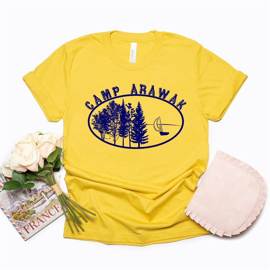Camp Arawak T Shirt Sleepaway Camp Shirt 80s Halloween Costume Horror Movie Tshirts Women T Shirts Short Sleeve Casual Tops Tee S жёлтый