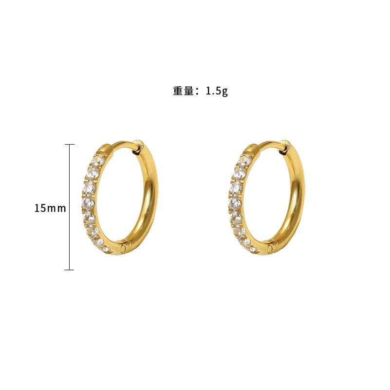 Plain Circle Inlaid Zircon Earrings Do Not Fade Titanium Steel 316 Material Niche Design Round Ear Buckle Jewelry