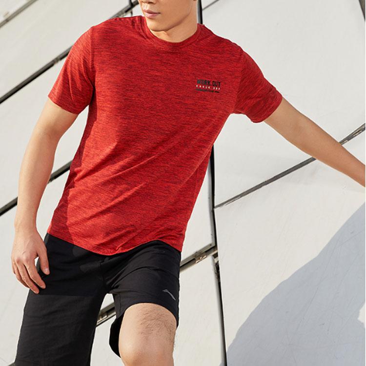 Li Ning Schnelltrocknendes Rundhals Fitness Sport Kurzarm T-Shirt Herren Oberteile Rot ATSQ053-5