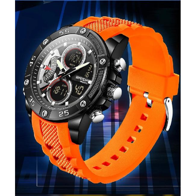 SANDA 5104 New Large Dial Dual Screen Multi Functional Outdoor Silicone Strap Sports Waterproof Men's Electronic Quartz Watch