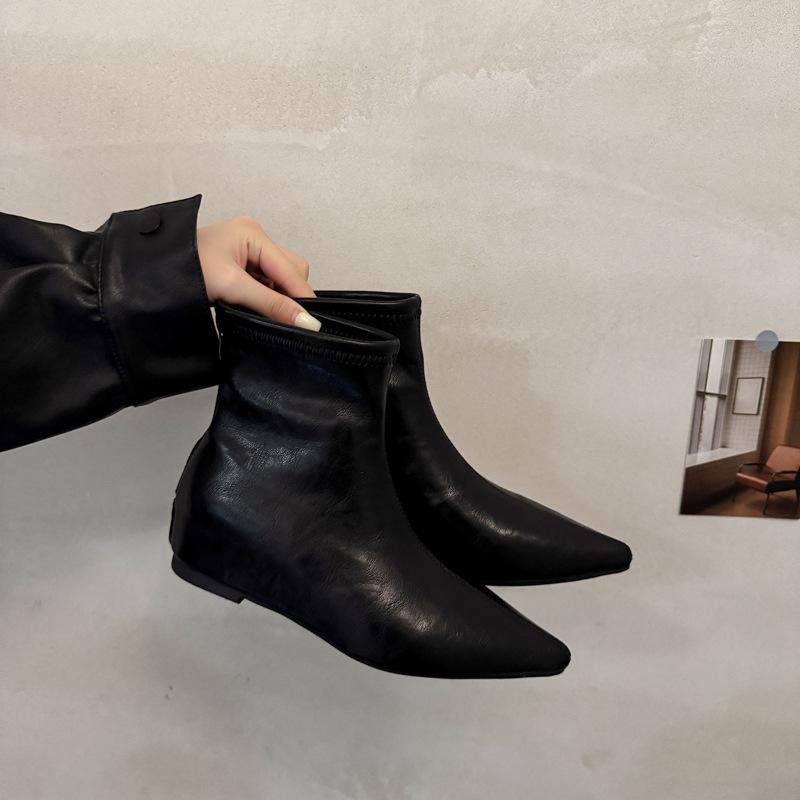 

Korean version of pointed short tube thin boots women s boots autumn and winter new models with skirts French thin short boots and bare boots women s 35