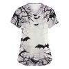Women's Fashion V-neck Short-sleeved Work Uniform With Pockets, Halloween Print Top