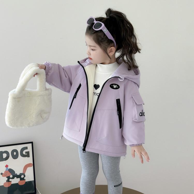 Girls' Fleece-Lined Windbreaker Jacket - 2025 New Padded Autumn/Winter Coat