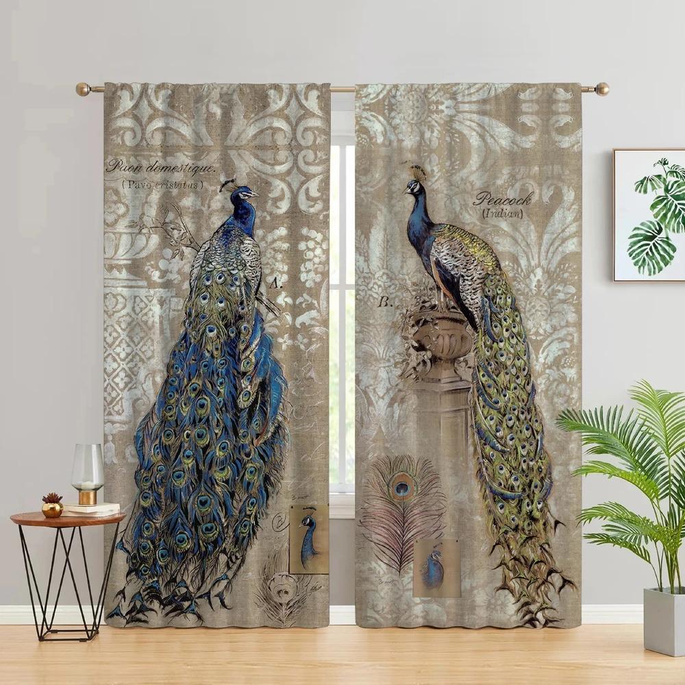Vintage Peacock with Flowers Butterfly High Shading Curtain Bedroom Living Room Window Thick Blckout Drape Multicolor Peacock