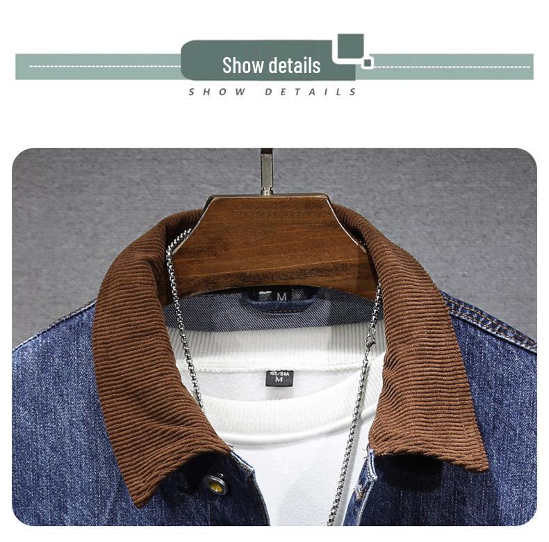2024 Autumn/Winter Men's Corduroy Patchwork Denim Jacket - Trendy, Loose-Fit American Streetwear Style