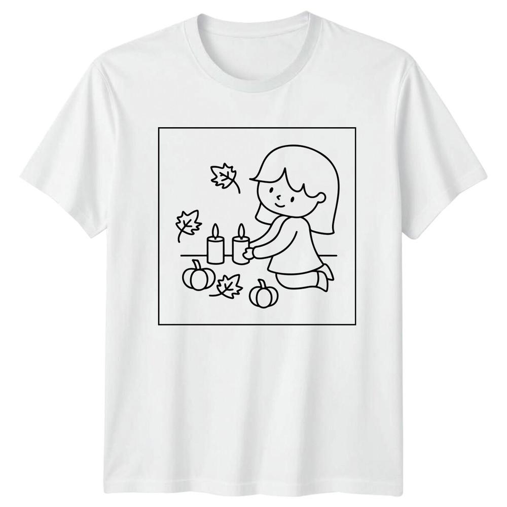 Fall Girl with Pumpkins Candles Unisexs TShirt Unisexs Tee Graphic Top S