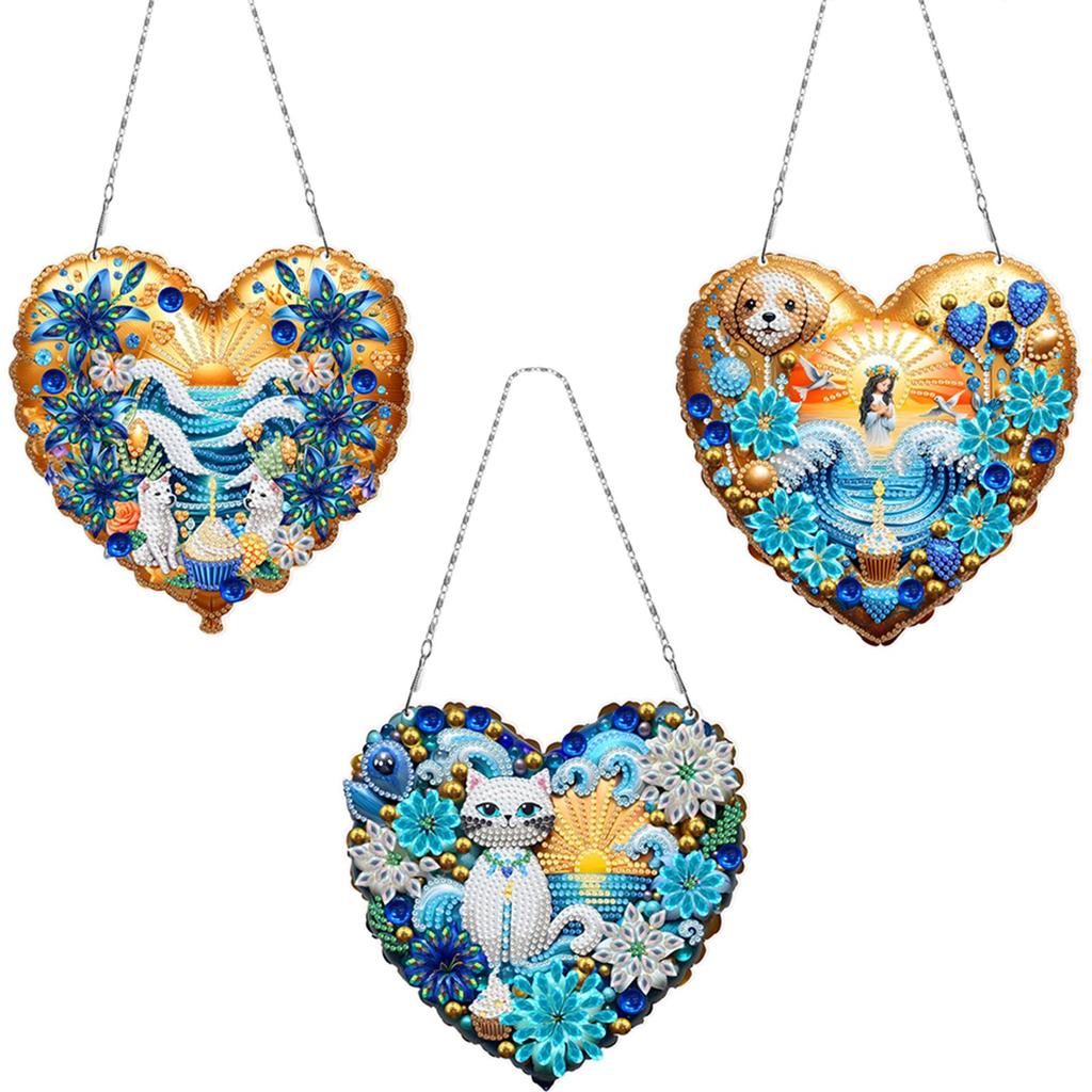 Ocean Waves Rhinestone Diamond Art Pendants DIY Diamond Art Pendant Kit Diamond Painting Hanging Pendant for Garden Window Decor