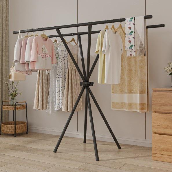 2-Second Foldable Telescopic Clothes Rack - Windproof, No-Install Design for Bedroom, Balcony, & Quilts