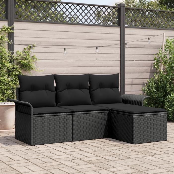 VidaXL 4-Piece Garden Sofa Set with Black Cushions In Poly Rattan 3345313