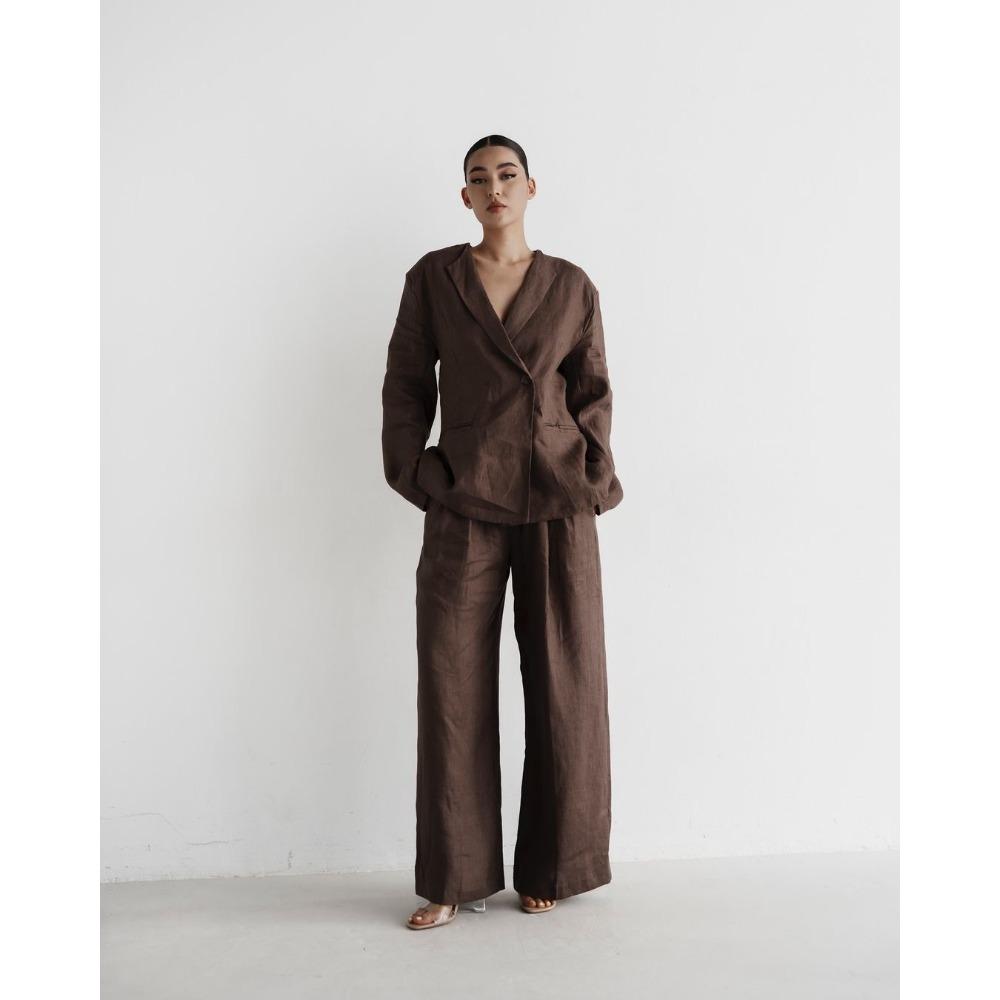 Autumn casual loose cotton and linen suit women s hot blazer trousers two-piece set S