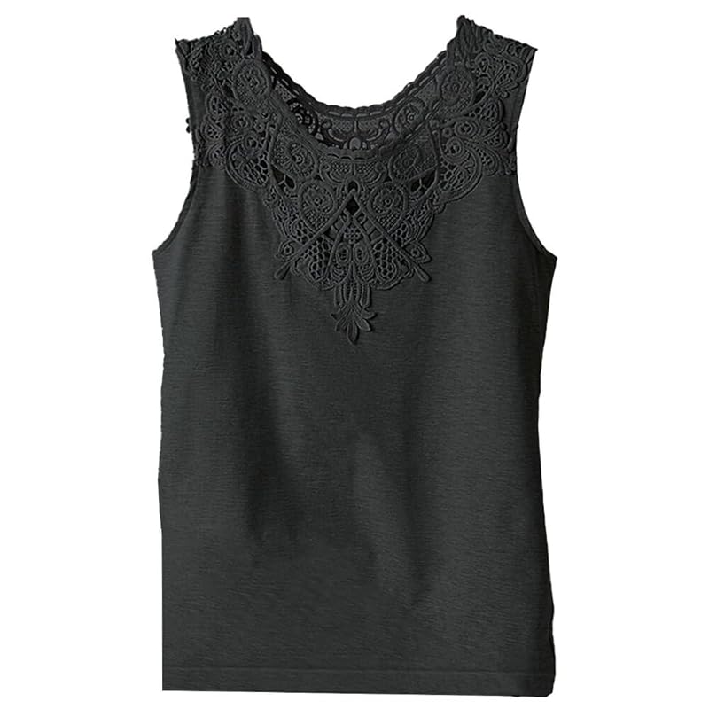 

[Karly Shop] многослойная майка женская 95% хлопок мотив кружева многослойная одежда внутренние топы цветочный узор удлиненный модный rr-001 XL черный