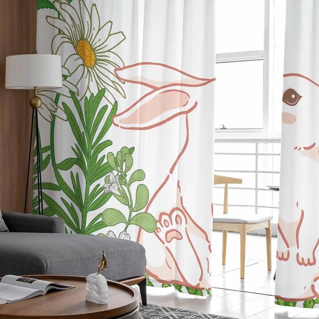 Wielkanocne Jajko Króliczek Kwiaty Tiulowe Zasłony Do Salonu Przezroczysta Zasłona Do Sypialni Kuchni Żaluzje Woalowe Zasłony