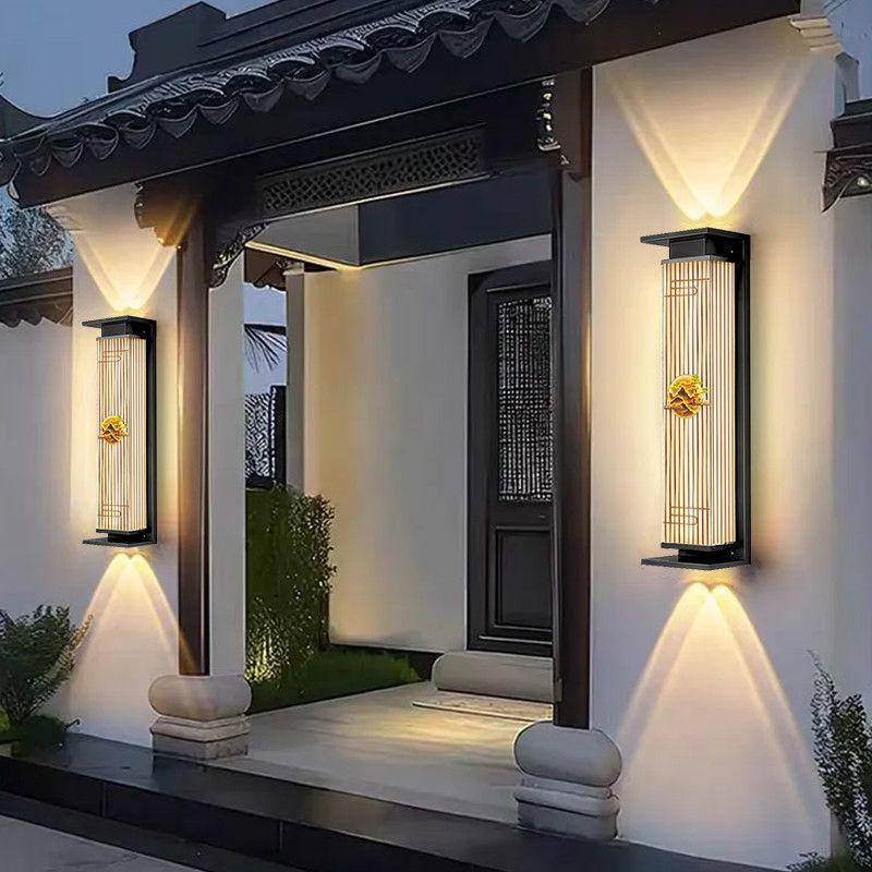 Luxury Chinese Style Solar Waterproof Wall Lamp: Up & Down Outdoor Light for Garden, Balcony, or Villa.