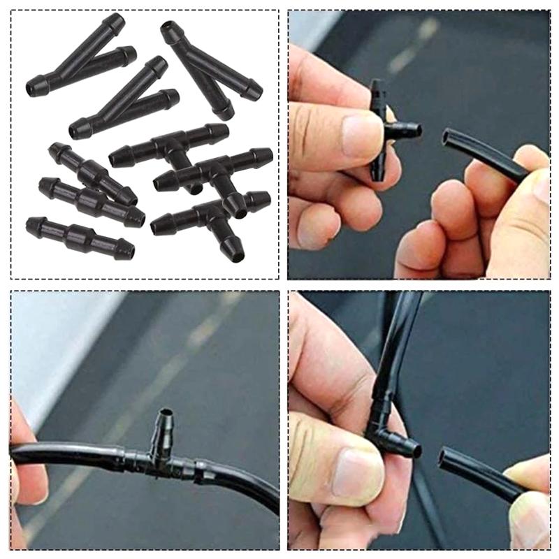 30Pcs T/Y/I 3 Types Car Windshield Washer Nozzles Hose Water Tube Connector Wiper Spray Pipe Joint Windscreen Wipers Accessories