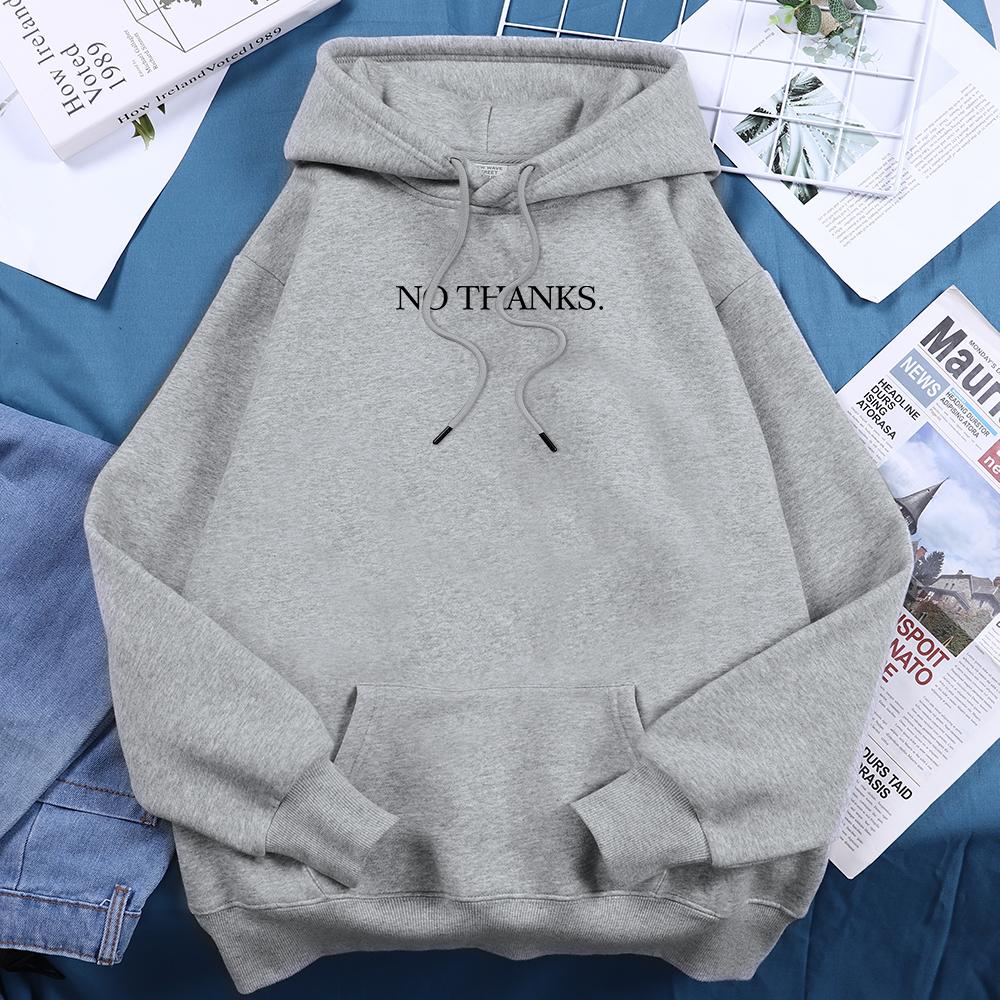 No Thanks Printed Hoodies Women Casual Loose Oversized Hooded Fashion Sports Sweatshirts Fleece Comfortable All Match Clothes