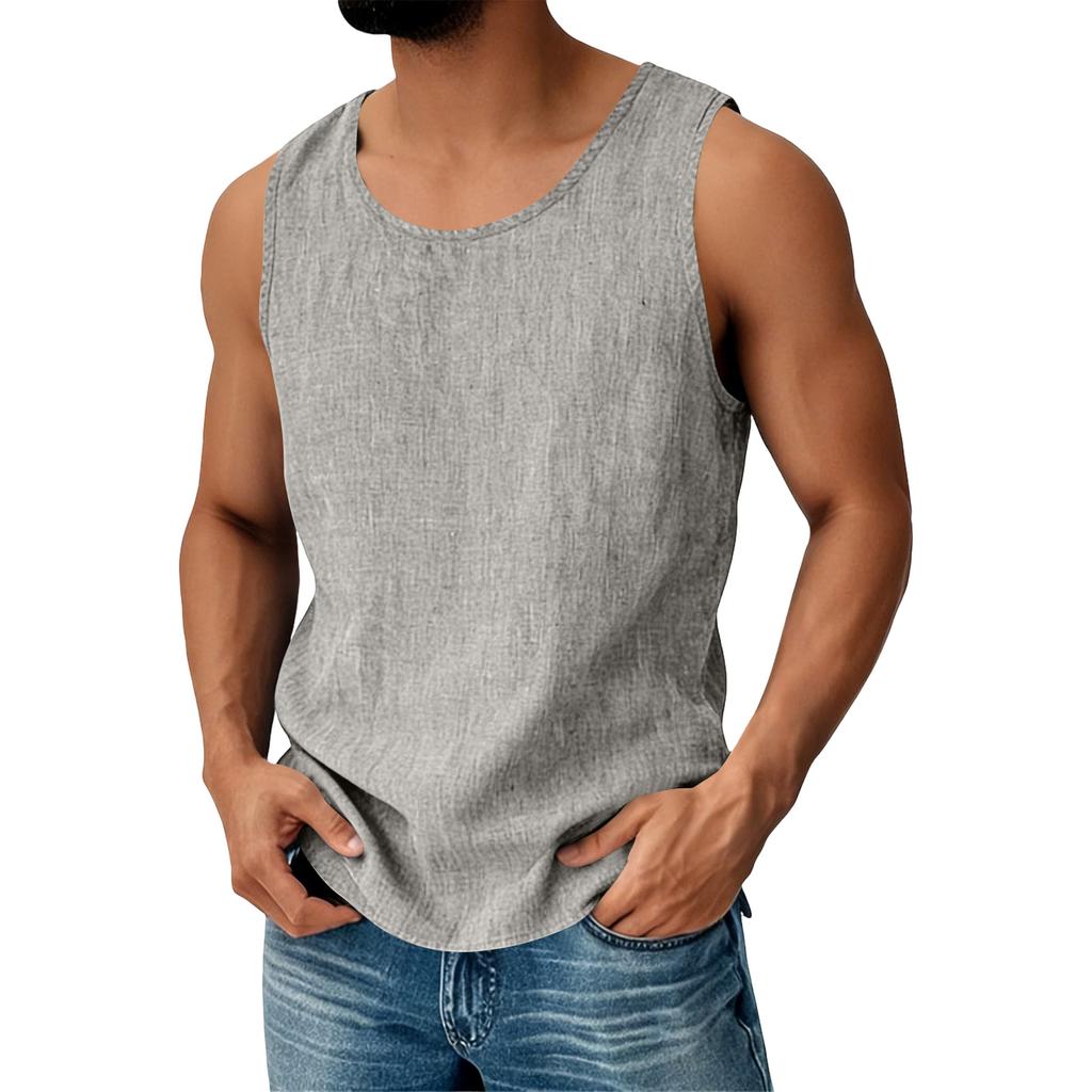 Men's Cotton Linen Sleeveless Vest Men's Casual Fashion Sports Sleeveless Vest
