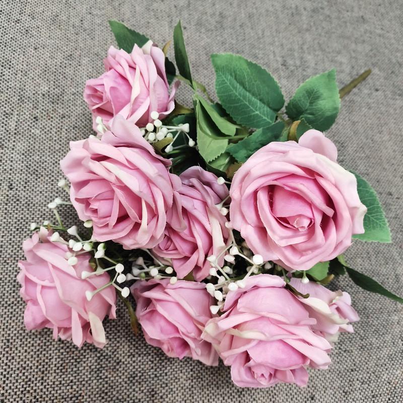 Home Decor Artificial Rose Flower Bouquet With Realistic Petals For Wedding And Photography Props