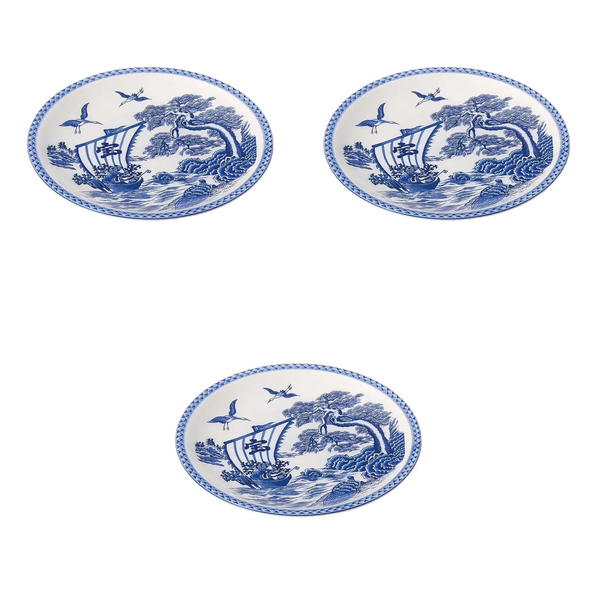 

Set of 3 Treasure Ship Round Plates x Banko Ware Large Banko Setomonohonpo 10.0 [32 3.5 cm] Plates, Ware,