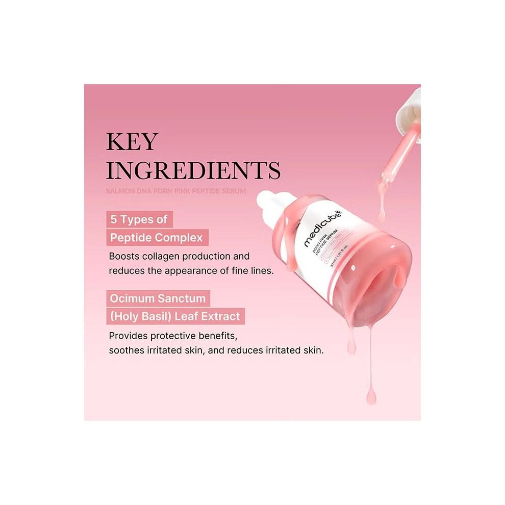 Medicube PDRN Pink Peptide Serum 30ml | Pink Glow Serum, Peptide, Niacinamide, Hydrating, Moisturizing & Firming, Uneven Skin Tone, Korean Skincare