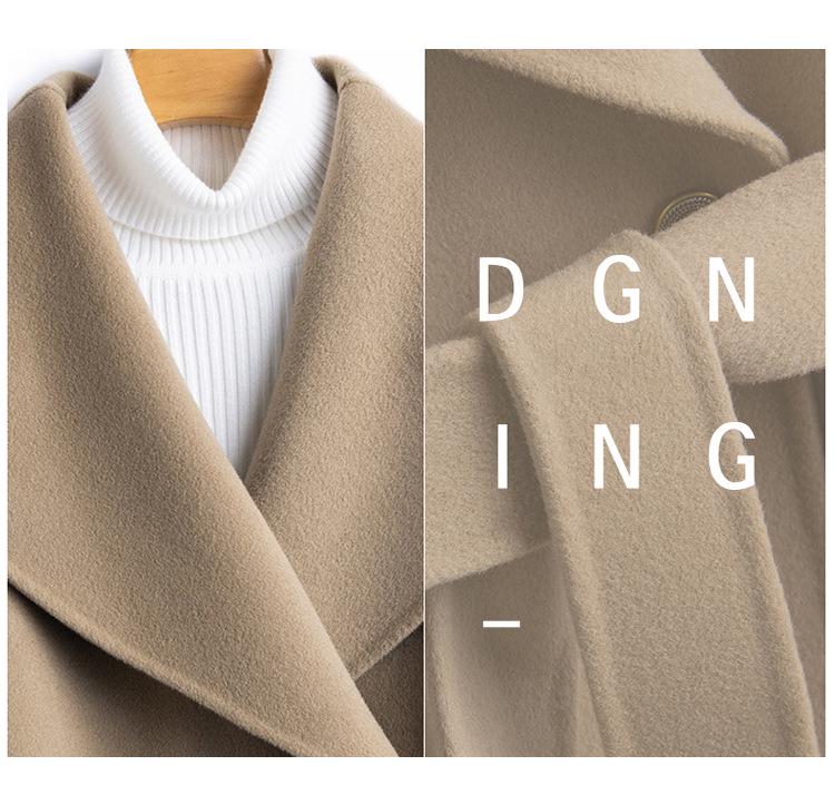 Women's Extra Long Wool Overcoat - Lace-up, Double-faced, Slim Fit, Over-the-Knee, Autumn & Winter Temperament