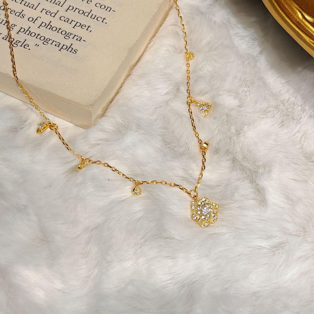 Star Full Diamond Rose Collarbone Chain Bracelet Star With Flower Necklace Light Luxury High-End Set