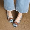 Fashion Mary Jane Shoes with Buckle Embroidered Slip-On Low Cut Ballet Flats Casual Women's Footwear Rubber Sole Comfortable Summer
