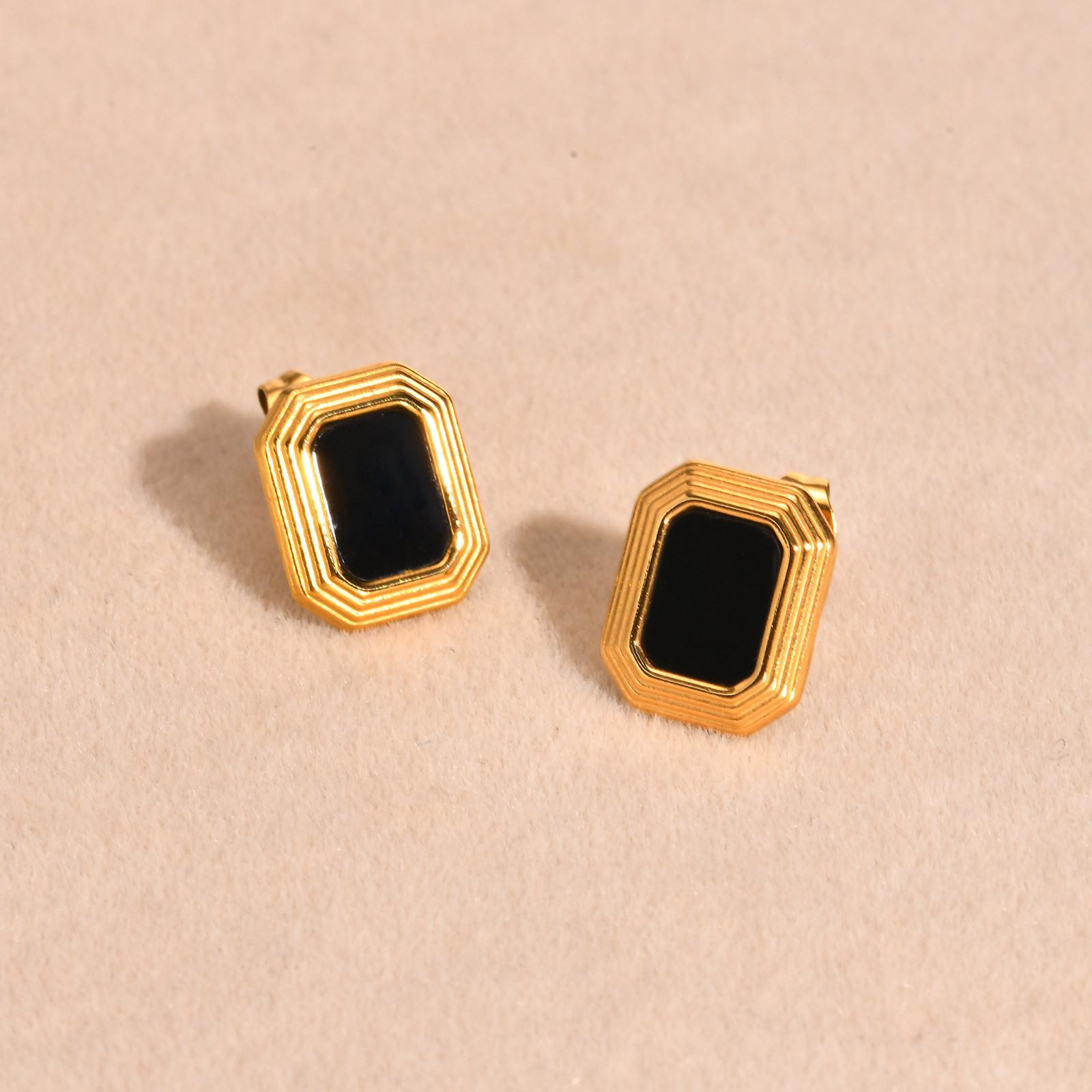 Vnox Vintage Womens Geometric Earrings, America European Style Rectangular Stud Earrings,Step Edge Stainless Steel Stud Earrings