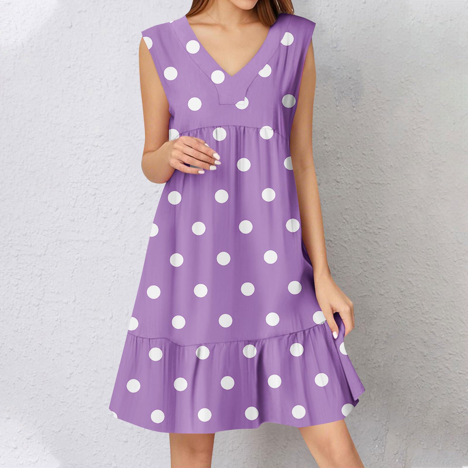 

Женское летнее платье без рукавов с V-образным вырезом и принтом, короткие платья, модное повседневное струящееся бохо-платье с оборками, свободное платье-сарафан S фиолетовый