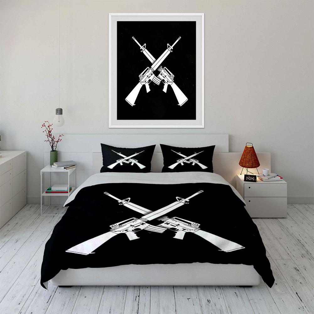 Rifle Silhouette Theme Art 3Pc Multiple Sizes Kid'S And Adults' Bedroom Exquisite 3Pc Bedding Set, Gift