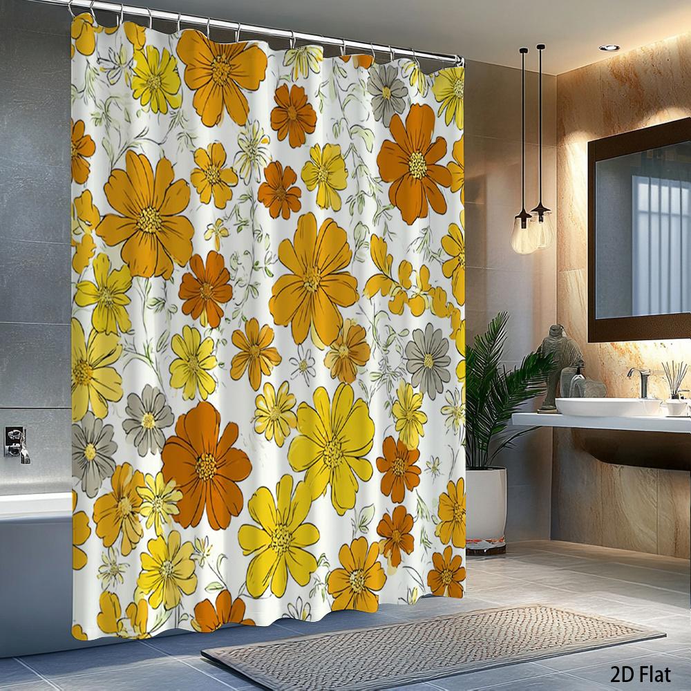 1pc Vintage autumn floral pattern shower curtain, polyester fabric, machine washable, suitable for bathroom décor.