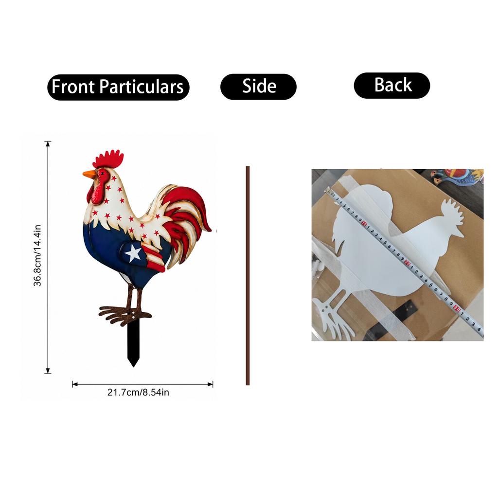 2D Flat Rooster Garden Stake Outdoor Yard Decoration Metal Lawn Ornament for Patio Lawn and Garden