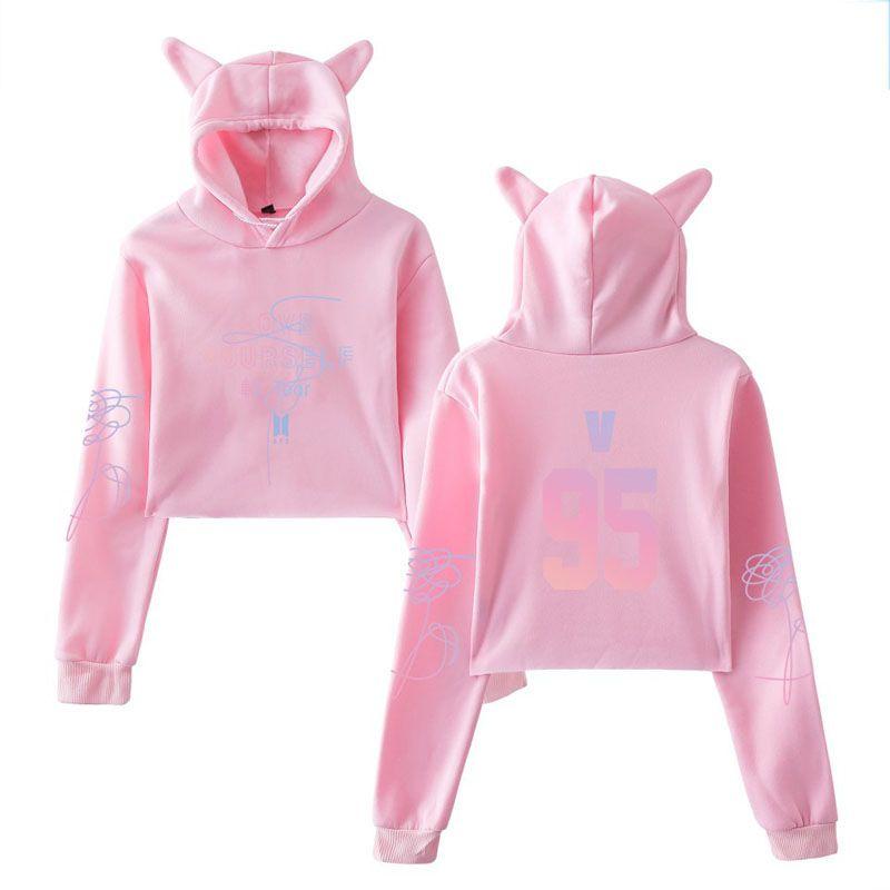 Kpop Unisex Bts  jung Kook Jimin 95 97 Hoodie Sweatshirt Cat Ears Tops Crop