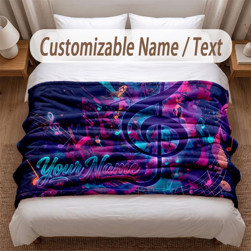 Music General Theme Soft Blanket Personalized Custom Name Text Print Warm Blanket Home Sofa Bedroom Decor