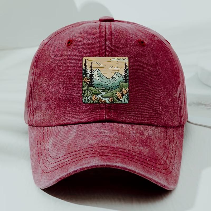 New Baseball Cap, Landscape Print, Retro Men'S And Women'S Fashionable Outdoor Hat, Outdoor Sports Fishing, Hiking, Camping