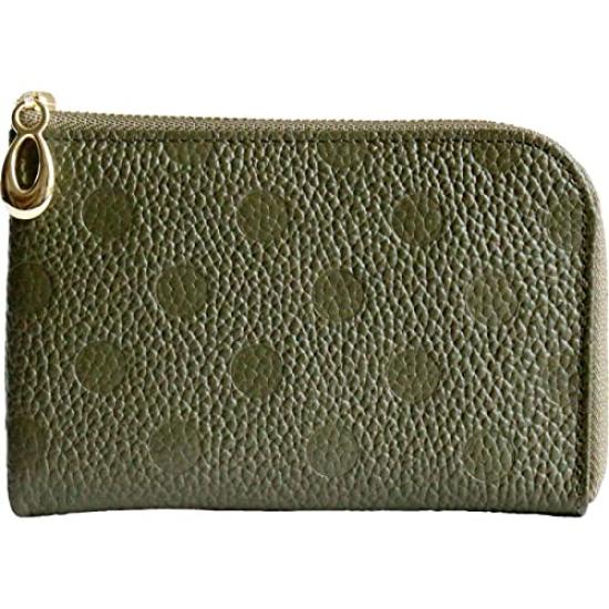 

zipper mini wallet for made in polka with outside easy to cashless card minimalist [Brave] [Himeji Leather] L-shaped women, Japan, dots, dots,