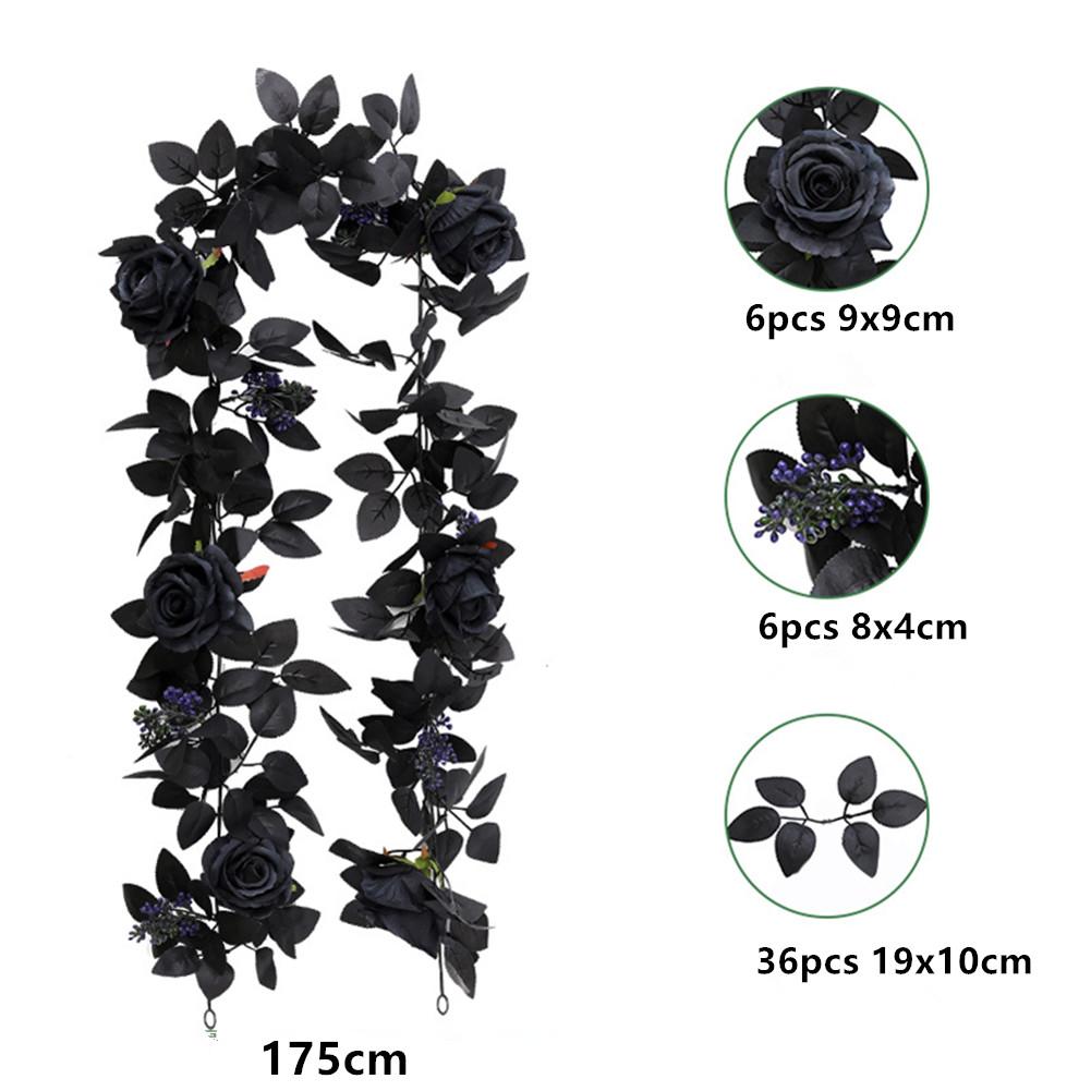 Halloween Garland, Artificial Rose Vine, Handmade Black Leaves, Reusable Odorless Halloween Hanging Rose Flower Garland For Wedding Party Table Center